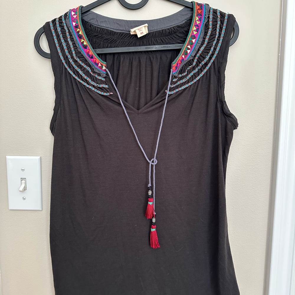 Embellished Black and Pink Tank Top